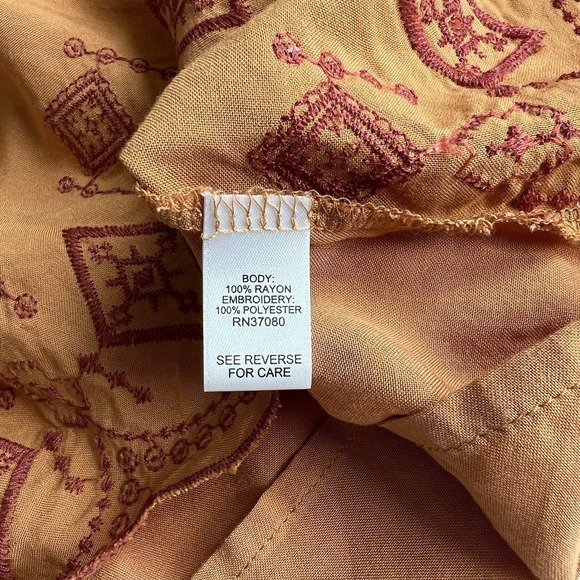 Womens Large Orange Red Embroidery Flare Sleeve Blouse Top Boho Festival Peasant - Picture 8 of 13